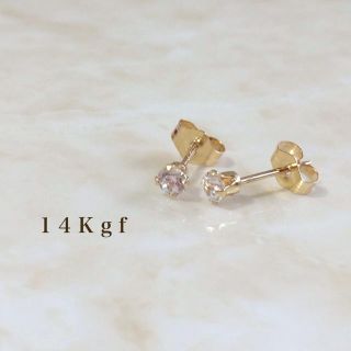 14Kgf 一粒ダイヤCZピアス＆ミドルチャーム 一粒ダイヤピアス 3ミリ