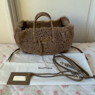 Balenciaga 美品 2way ロゴ ファー ハンドバッグ バレンシアガ-