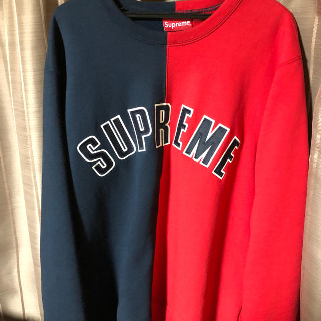 18AW Split Crewneck Sweatshirt navy redトップス