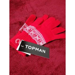 トップマン(TOPMAN)の【新品】TOPMAN 手袋 グローブ レッド 防寒 総柄 民族柄(手袋)