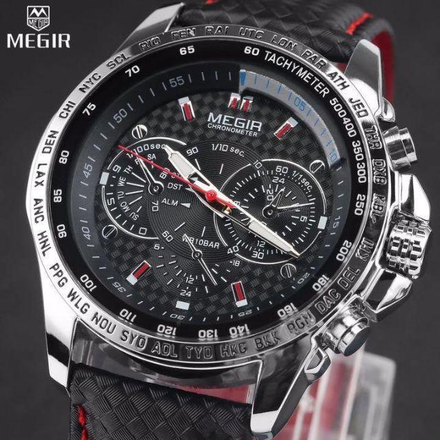 MEGIR メンズ腕時計 ブラック&led 黒 メンズの時計(腕時計(アナログ))の商品写真