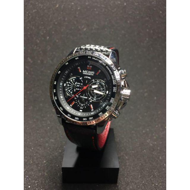 MEGIR メンズ腕時計 ブラック&led 黒 メンズの時計(腕時計(アナログ))の商品写真