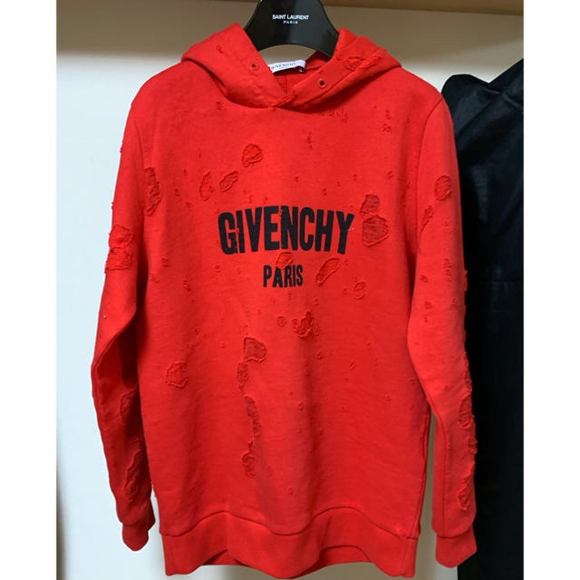 通販好評 GIVENCHY - Givenchy ダメージ加工 パーカー 赤 デストロイド ...