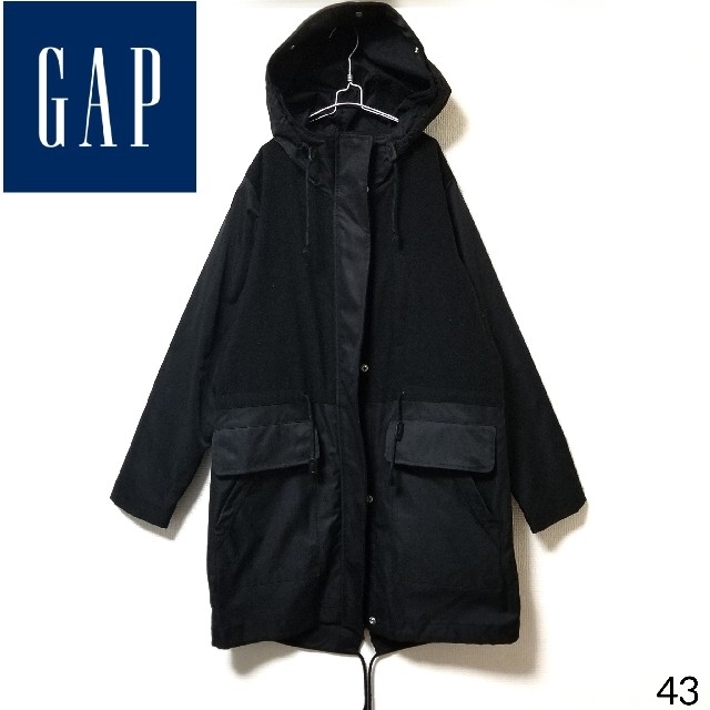 43.GAP 黒 モッズコート ウール ナイロン 切り替え