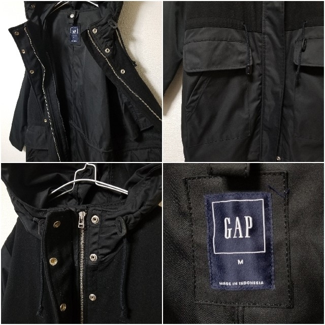 43.GAP 黒 モッズコート ウール ナイロン 切り替え