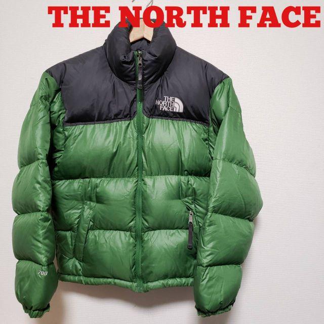THE NORTH FACE(ザノースフェイス)の【古着】ノースフェイス ヌプシ ダウンジャケット グリーン&グレー XS メンズのジャケット/アウター(ダウンジャケット)の商品写真