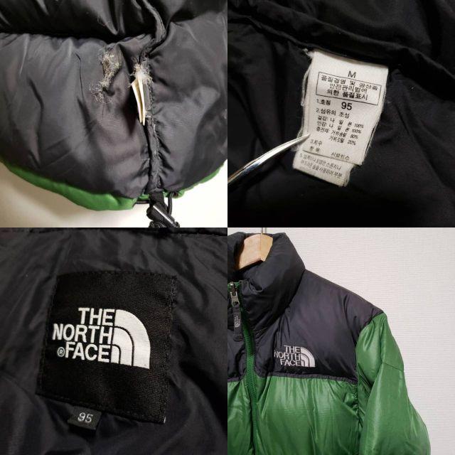 THE NORTH FACE(ザノースフェイス)の【古着】ノースフェイス ヌプシ ダウンジャケット グリーン&グレー XS メンズのジャケット/アウター(ダウンジャケット)の商品写真