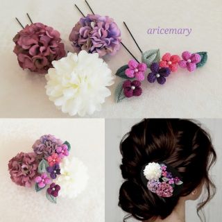 一越ちりめんの小花のつまみ細工と造花(ヘアアクセサリー)