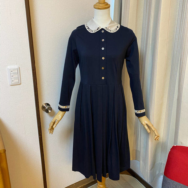 レディースJane Marple ギザンティ天竺のロゴレースカラードレス　NAVY