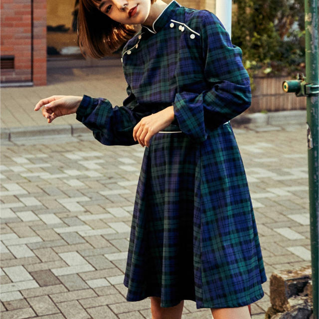 PAMEO POSE - Mandarin Dress Plaid グリーンの通販 by ame's PAMEO POSE - Mandarin Dress Plaid グリーンの通販 by ame's