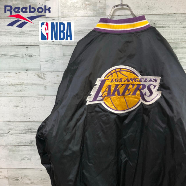 k4865】希少USA古着90sリーボックNBAレイカーズ刺繍ロゴスタジャン-