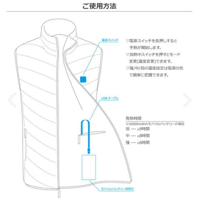 電熱ベスト XLサイズ バッテリー付き メンズのトップス(ベスト)の商品写真