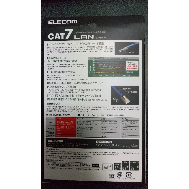 ELECOM(エレコム)のELECOM CAT7 LAN CABLE 2m スマホ/家電/カメラのPC/タブレット(PC周辺機器)の商品写真