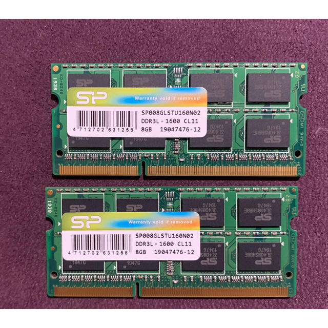 シリコンパワー DDR3L1600 PC3L-12800 8GB×2枚 16GB スマホ/家電/カメラのPC/タブレット(PCパーツ)の商品写真