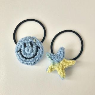 パステルカラーのスマイルとお星さまセット 水色(ヘアアクセサリー)