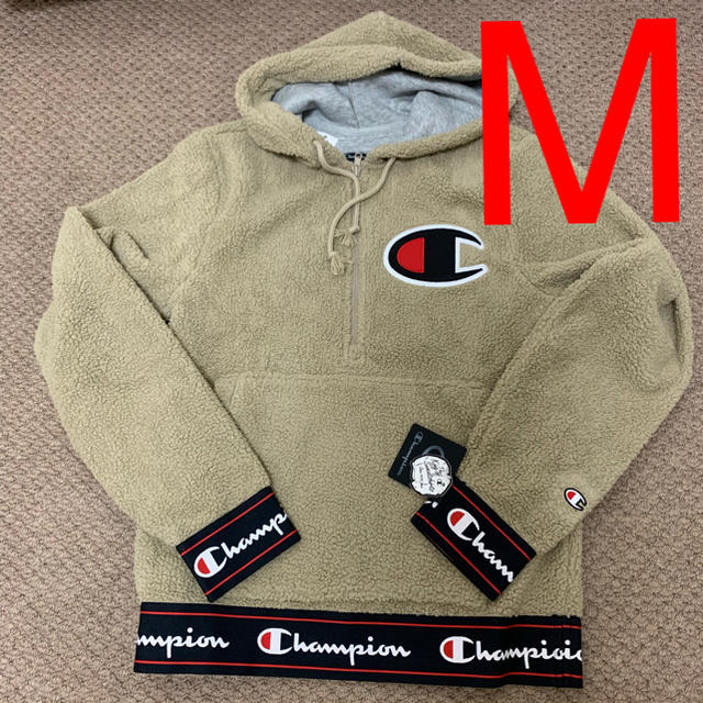 Champion(チャンピオン)のM チャンピオン ボアフリース ハーフジップ パーカー 新品 ベージュ 海外限定 メンズのトップス(パーカー)の商品写真