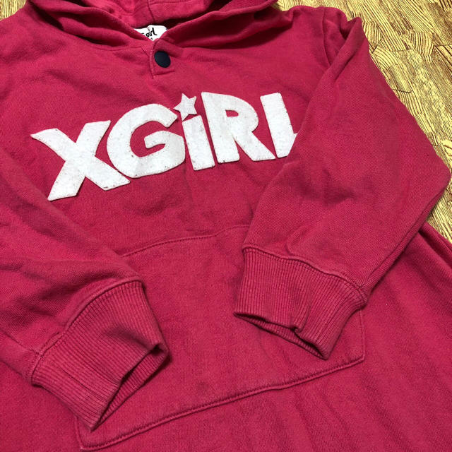 X-girl Stages(エックスガールステージス)のX-girl 110 ピンクパーカーワンピ キッズ/ベビー/マタニティのキッズ服女の子用(90cm~)(ワンピース)の商品写真