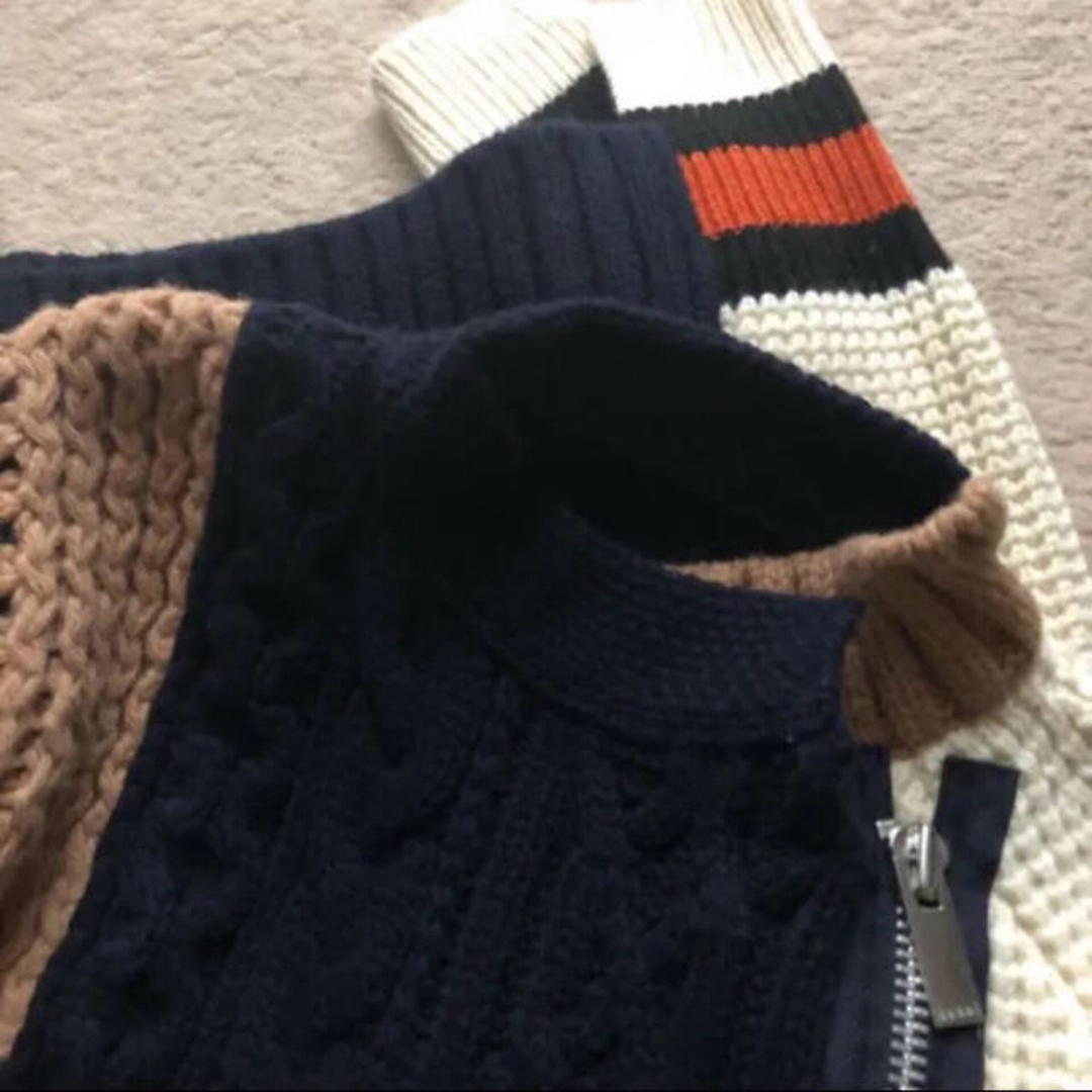 sacai - sacai パッチワーク ニット コンビ ジップ ライダースの sacai - sacai パッチワーク ニット コンビ ジップ ライダースの