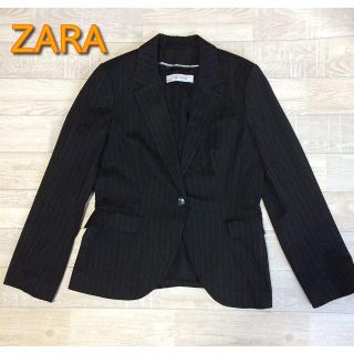 ザラ(ZARA)の【ZARA】ストライプテーラードジャケット 黒 US Lサイズ 大きいサイズ(テーラードジャケット)