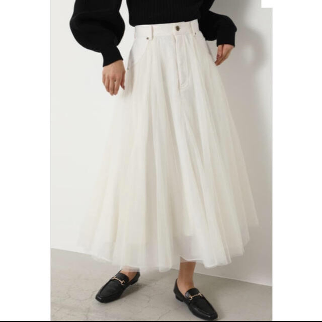rienda(リエンダ)のDenim Mix Tulle J／W SK レディースのスカート(ロングスカート)の商品写真