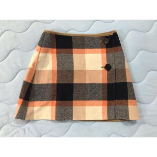 バーバリーブルーレーベル(BURBERRY BLUE LABEL)のブルーレーベル  クレストブリッジ　リバーシブル　スカート  オレンジ　チェック(ミニスカート)