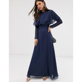 エイソス(asos)のASOS シフォンロングスリーブ　マキシドレス　ワンピース　新品　エイソス(ロングワンピース/マキシワンピース)