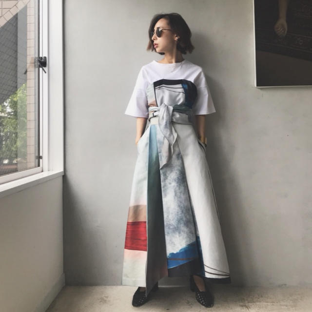 Ameri VINTAGE MEDI DRAWING UNEVEN SKIRT Ameri VINTAGE MEDI DRAWING UNEVEN SKIRT