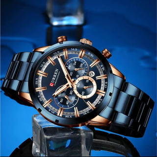 【新品】CURREN クロノグラフ 海外限定品 メンズ 高級腕時計 ブルー