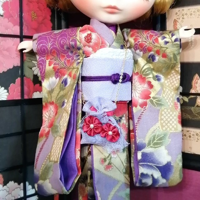 【夢人屋呉服店】ブライス　着物　振袖　薄紫色のエレガントな着物セット