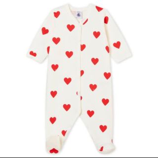 プチバトー(PETIT BATEAU)のプチバトー♡ プリント足なしロンパース 3m 60cm 今期完売　ハート柄(ロンパース)