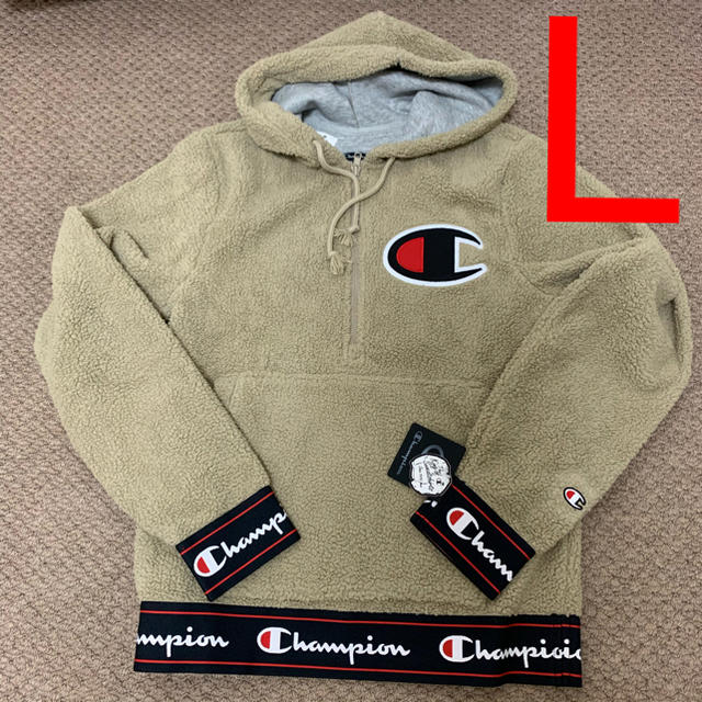 Champion(チャンピオン)のL チャンピオン ボアフリース ハーフジップ パーカー 新品 ベージュ 海外限定 メンズのトップス(パーカー)の商品写真