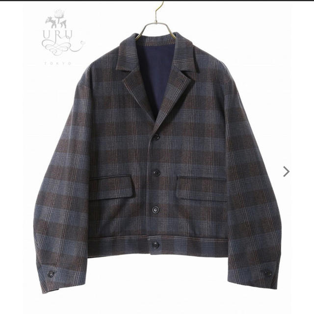 WOOL CHECK SHORT JACKET  URU メンズのジャケット/アウター(テーラードジャケット)の商品写真