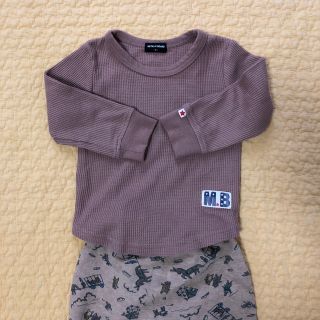 イオン(AEON)のワッフル生地　ブラウンカットソーTシャツ　長袖　子供　ベビー　80(Ｔシャツ)