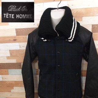 【TETE HOMME】テットオム 牛袖革 スタジャン ビッグワッペン/free