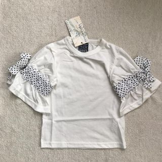 ラゲッドワークス(RUGGEDWORKS)の新品 RUGGEDWORKS キッズ 天竺水玉柄 リボン五分袖Tシャツ 100(Tシャツ/カットソー)