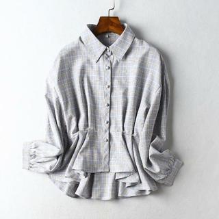 スリムフィットシャツ シフォンブラウス チェック柄 XL(シャツ/ブラウス(長袖/七分))