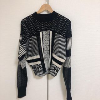 マメ(mame)のmame kurogouchi 18aw ニット　WHITE×BLACK(ニット/セーター)