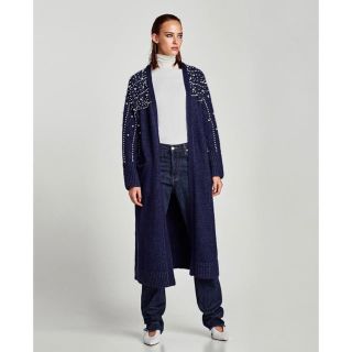 ザラ(ZARA)のZARA パール付きロングカーディガン(ニットコート)