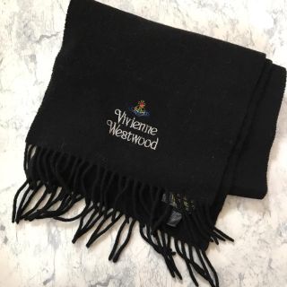 ヴィヴィアンウエストウッド(Vivienne Westwood)の美品 ヴィヴィアンウエストウッド マフラー ストール 黒 オーブ 刺繍(マフラー/ショール)