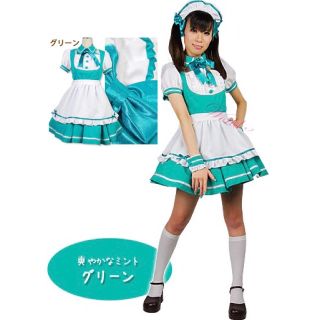 コスプレ メイド (緑) 6点セット(衣装一式)