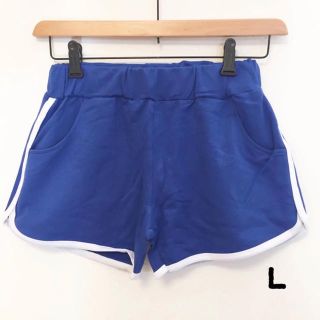 バイカラー スウェット ショートパンツ レディース ブルー Lサイズ(ショートパンツ)