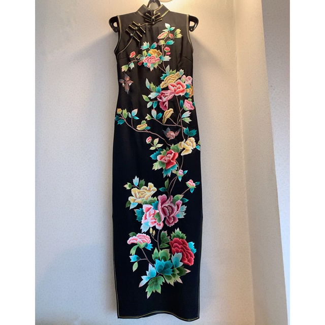 【高品質】 香港 刺繍 正装 シルクチャイナ ロングドレス