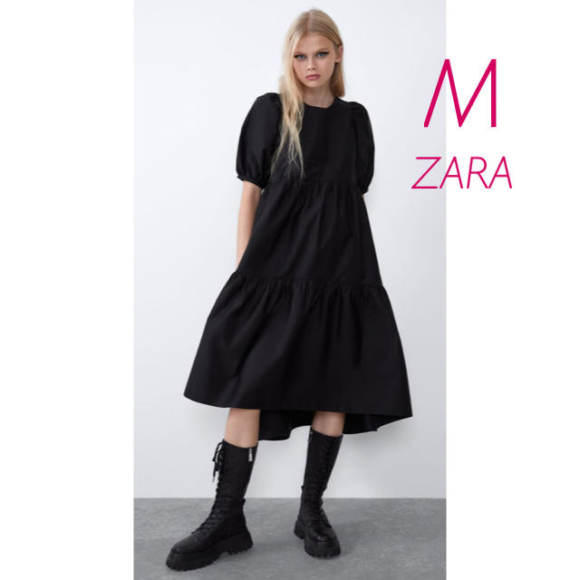 Zara 新品未使用 Zara パフスリーブ ティアード 半袖 膝丈 ワンピース Mの通販 By ことり S Shop 本日3 21までの出品です ザラならラクマ