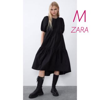 ザラ(ZARA)の新品未使用　ZARA  パフスリーブ　ティアード　半袖　膝丈　ワンピース  M(ひざ丈ワンピース)