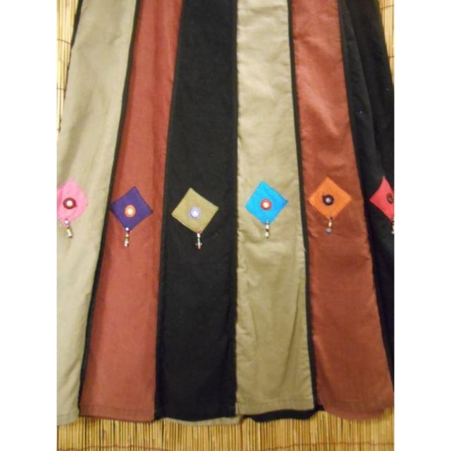 送料込み③新品*コーデュロイ素材*切り替えカラー*ヒッピー調*ロングスカート 1