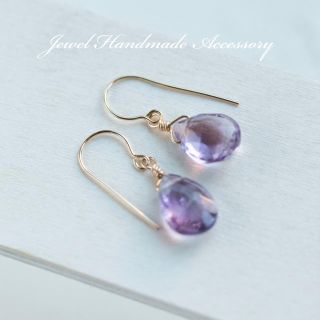 ☆14kgf★天然石パープルアメジストの一粒ピアス❣️イヤリング☆ペアシェイプ(ネックレス)