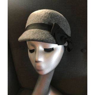 ザラ(ZARA)のクラシカル ウール リボンハット グレー 中古美品 アンティーク 50s 40s(ハット)