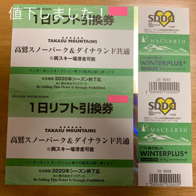 施設利用券高鷲スノーパーク&ダイナランド共通１日リフト券引換券