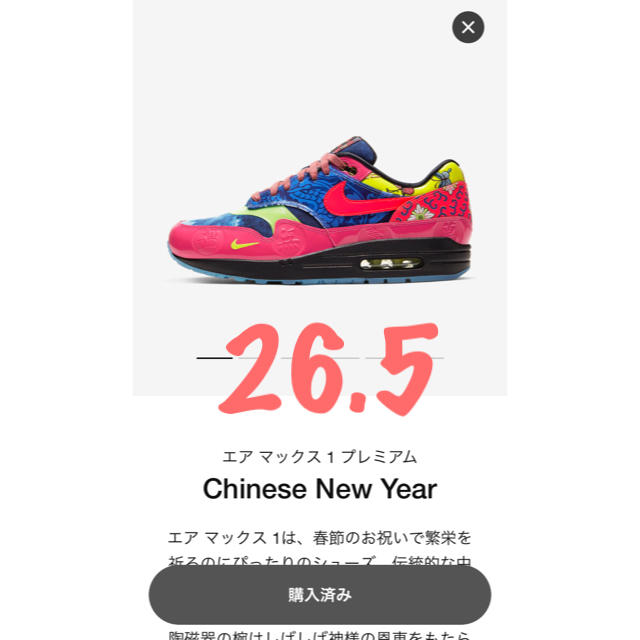 NIKE(ナイキ)のNike Air Max 1 Chinese New Year 26.5cm メンズの靴/シューズ(スニーカー)の商品写真