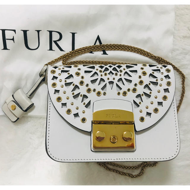 レディース【美品】FURLA メトロポリス スタッズ レース ショルダーバッグ ミニ